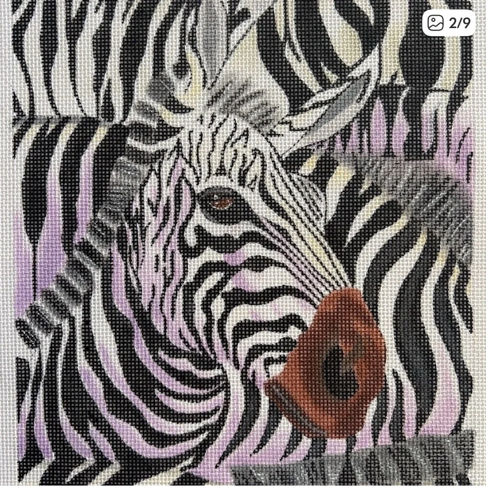 Large Zebra Needlepoint Canvas - Black, White & Pink
